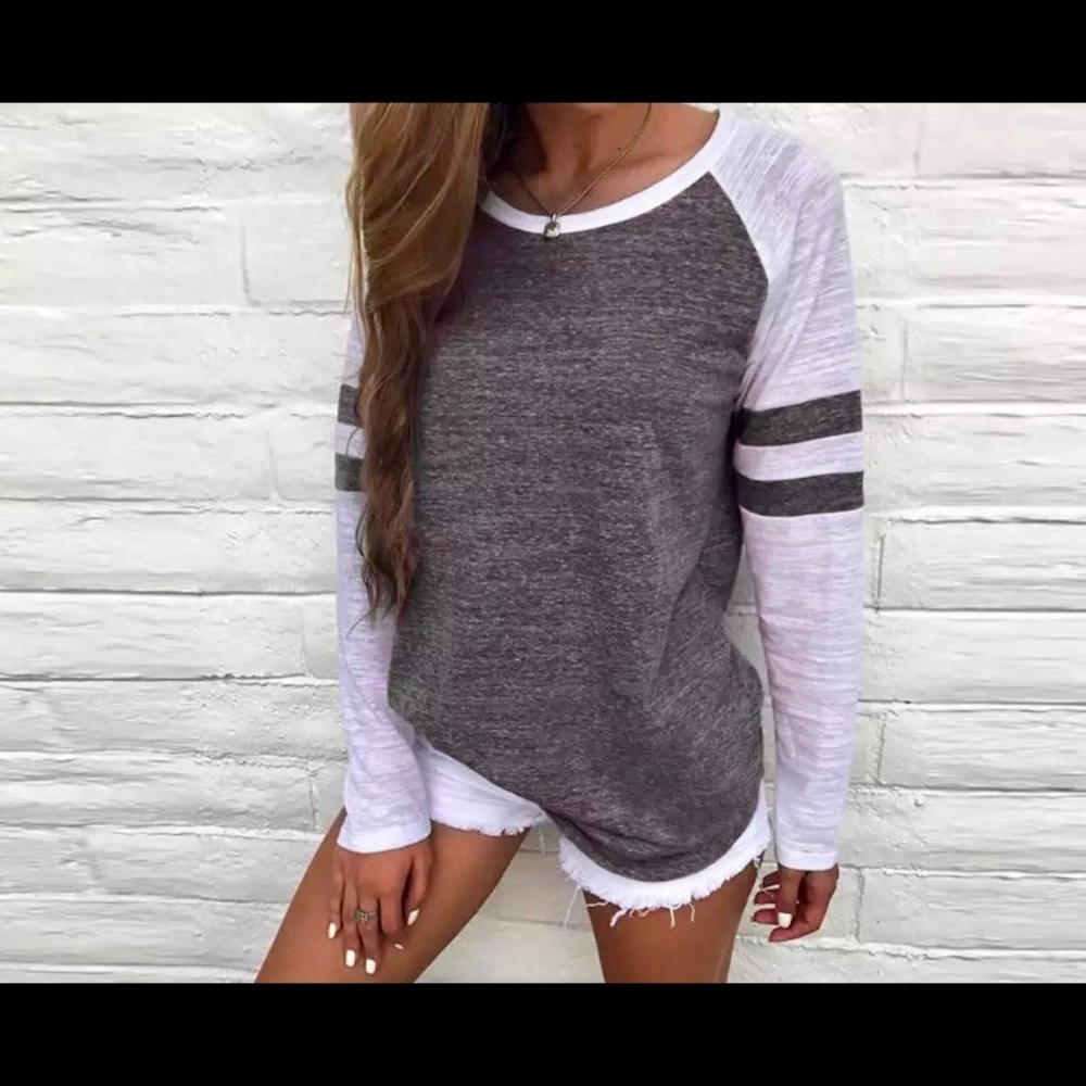 NWOT!!! Women’s Long Sleeved Grey and White Shirt